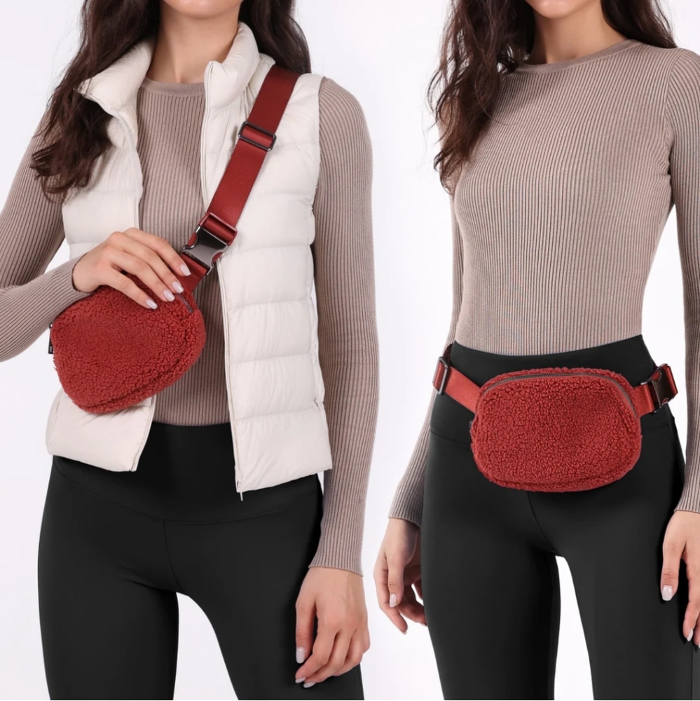 🌻Ododos Fleece Mini Belt Bag in Apple